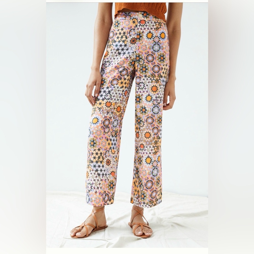 NWT Anthropologie Multicolor Floral Wide Leg Patterned Pants 4